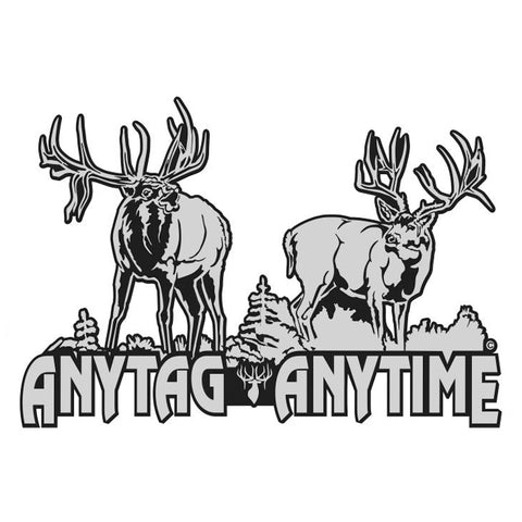 Bull Elk-Mule Deer Decal Titled "AnyTag AnyTime" by Upstream Images