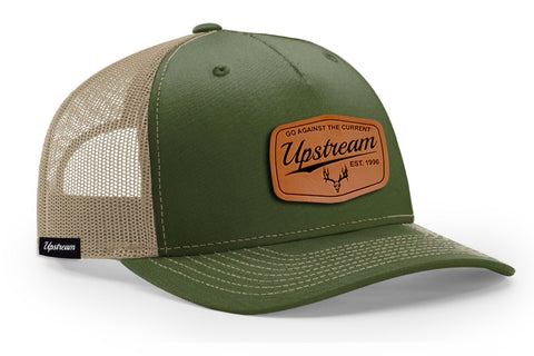 ARMY GREEN/TAN-LEATHER UPSTREAM HAT